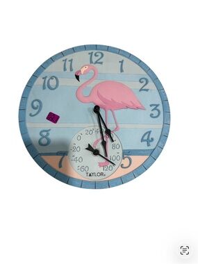 Taylor flamingo wall clock with thermometer beach decor